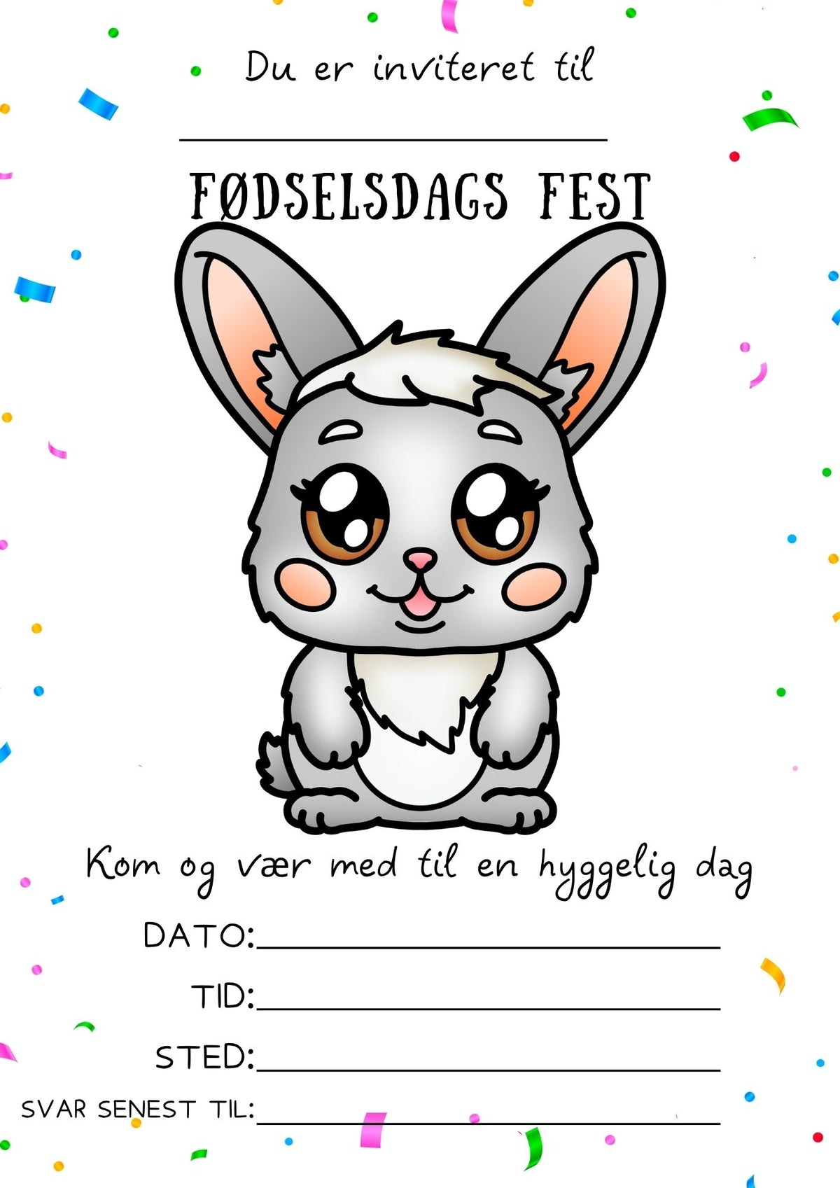 Fødselsdagsinvitation med Kanin - Print Selv