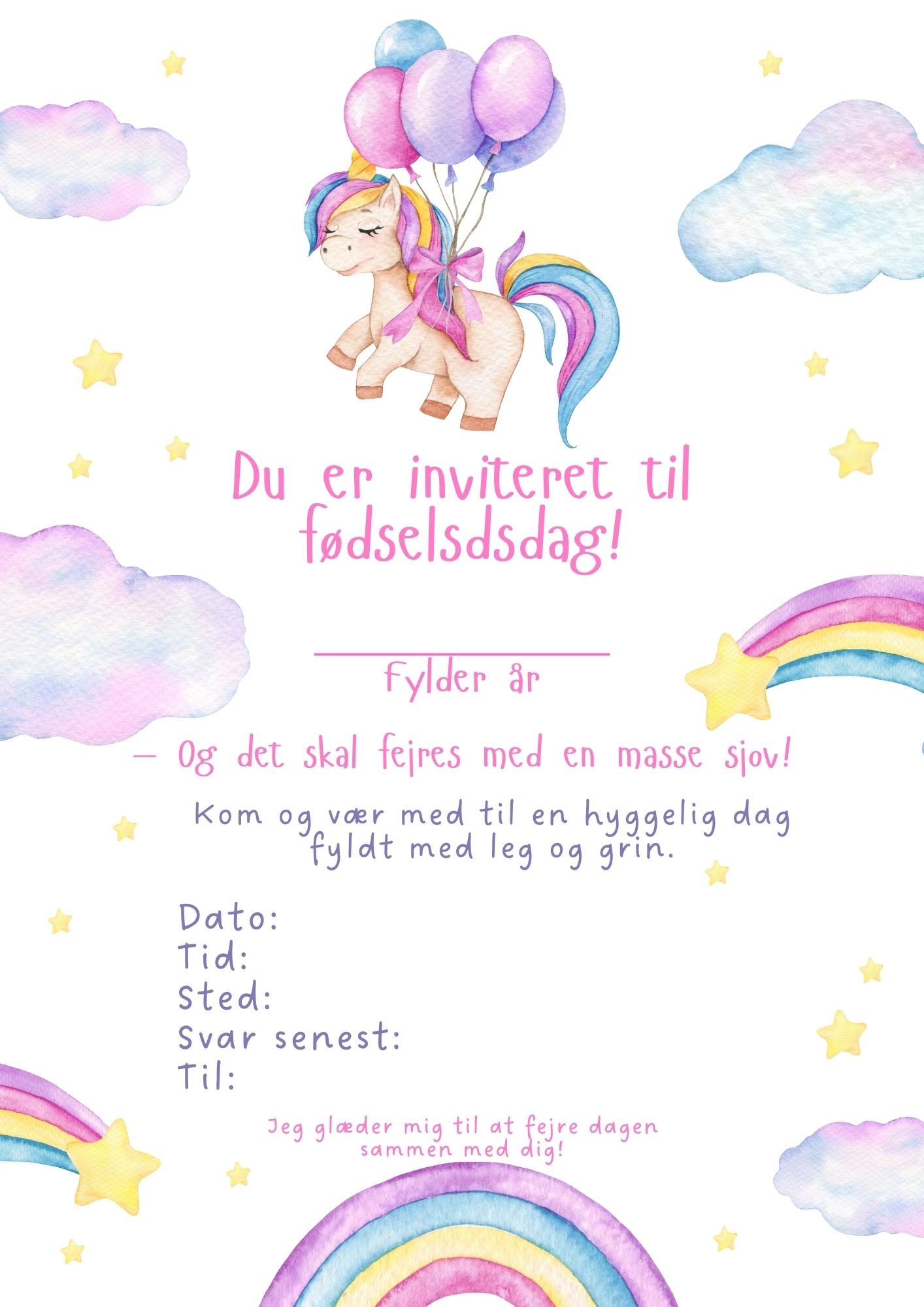 Fødselsdag Unicorn - Print Selv