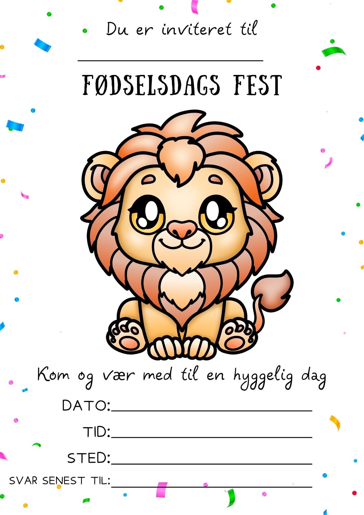 Fødselsdagsinvitation med Løve - Print Selv