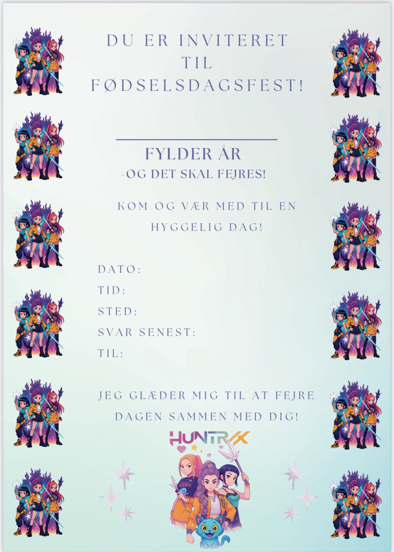Huntrix & Demon Hunters Fødselsdagsinvitation – Print Selv