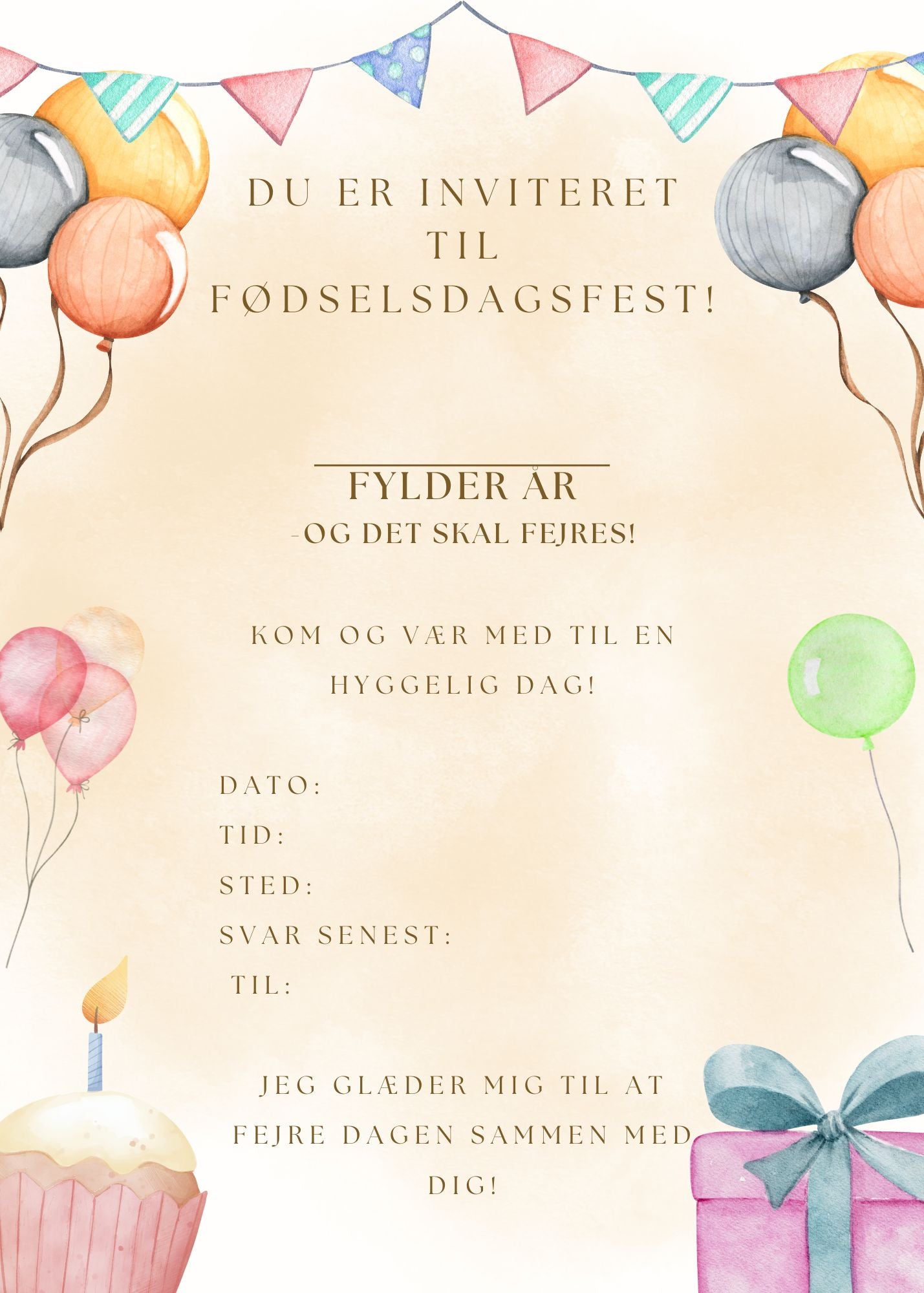Fødselsdag Balloner - Print Selv