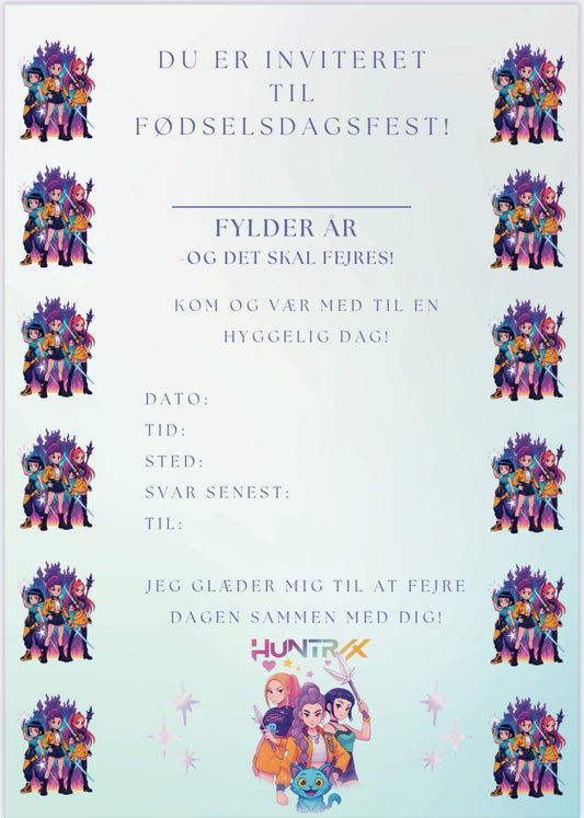 Huntrix & Demon Hunters Fødselsdagsinvitation – Print Selv