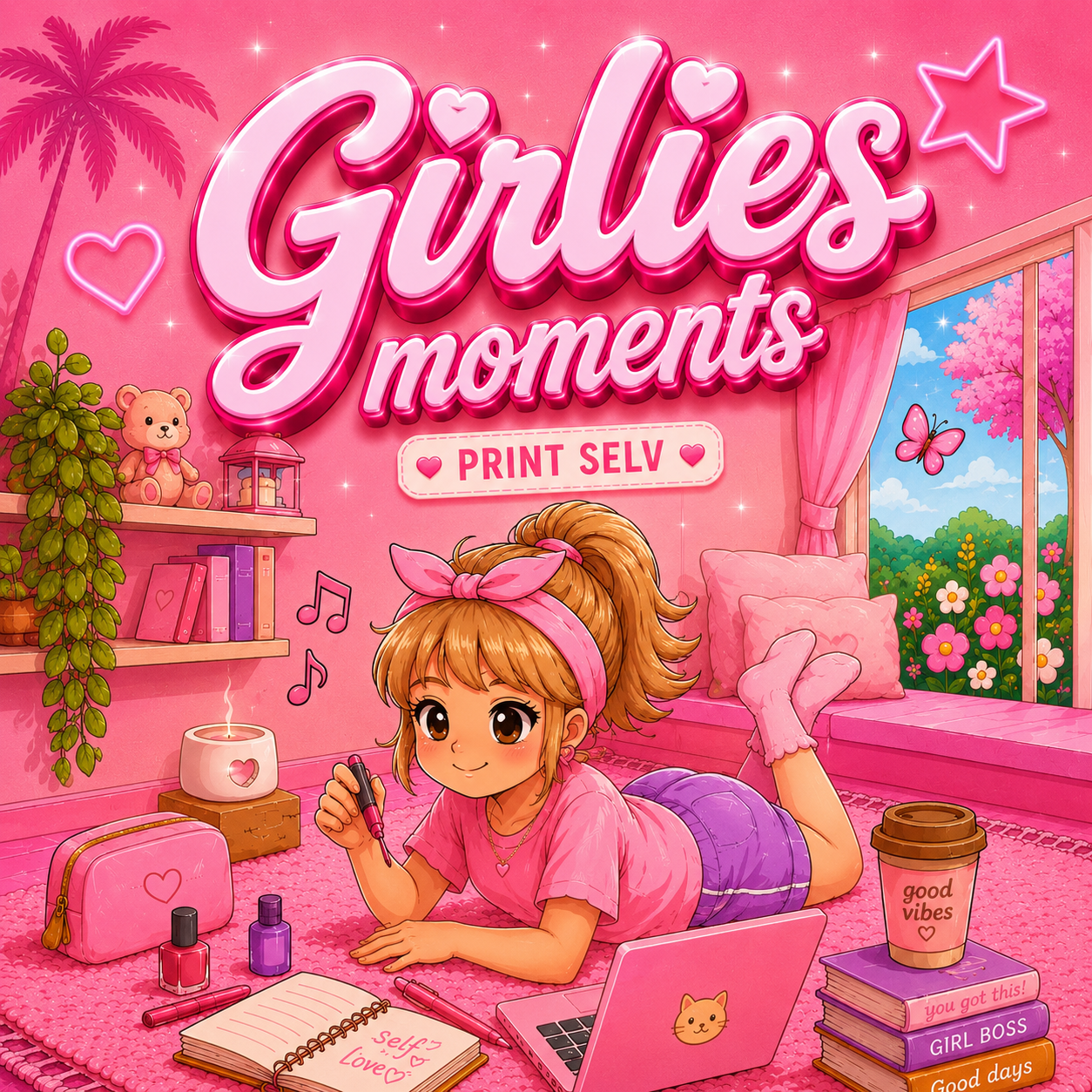 Girlies Moments – Print Selv Hyggepakke med Farvelægningssider til Piger