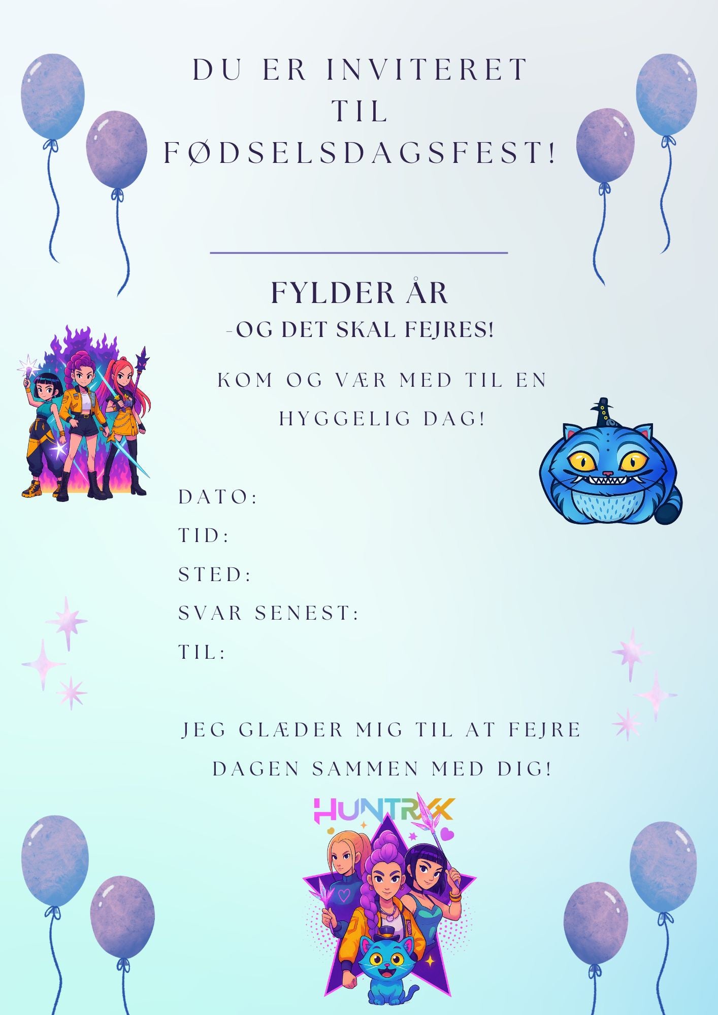 Huntrix & Demon Hunters Fødselsdagsinvitation – Print Selv