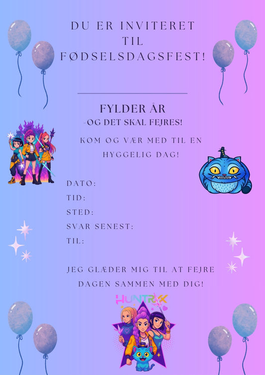Huntrix & Demon Hunters Fødselsdagsinvitation – Print Selv